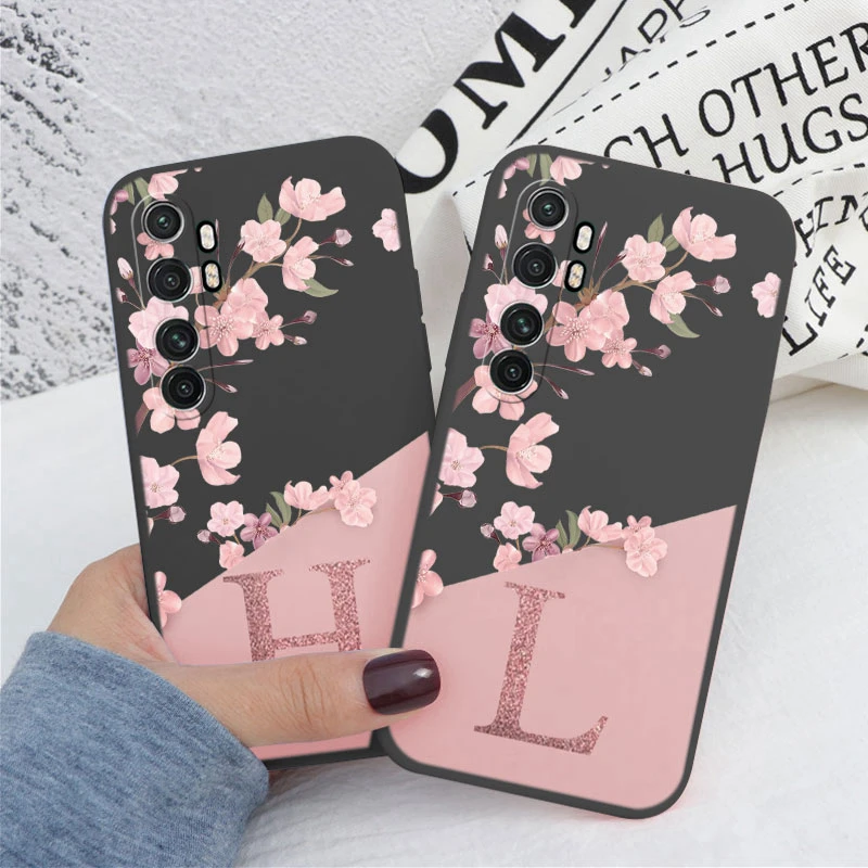 Cute Initial Letter Case For Xiaom Mi Note 10 Lite Back Cover Simple Style Flower Soft Silicone Fundas For Xiaomi Note10 Lite