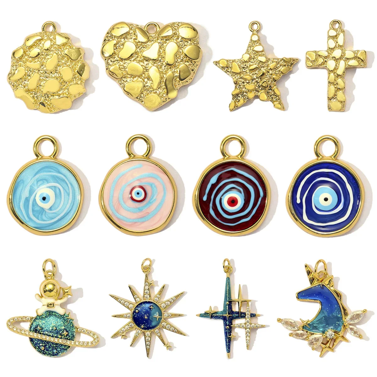 3pcs RedBee Fashion Copper Cubic Zircon Planet Sun Star DIY Charms Women Enamel Evil Eye Unicorn Pendants Cross Heart Jewelry