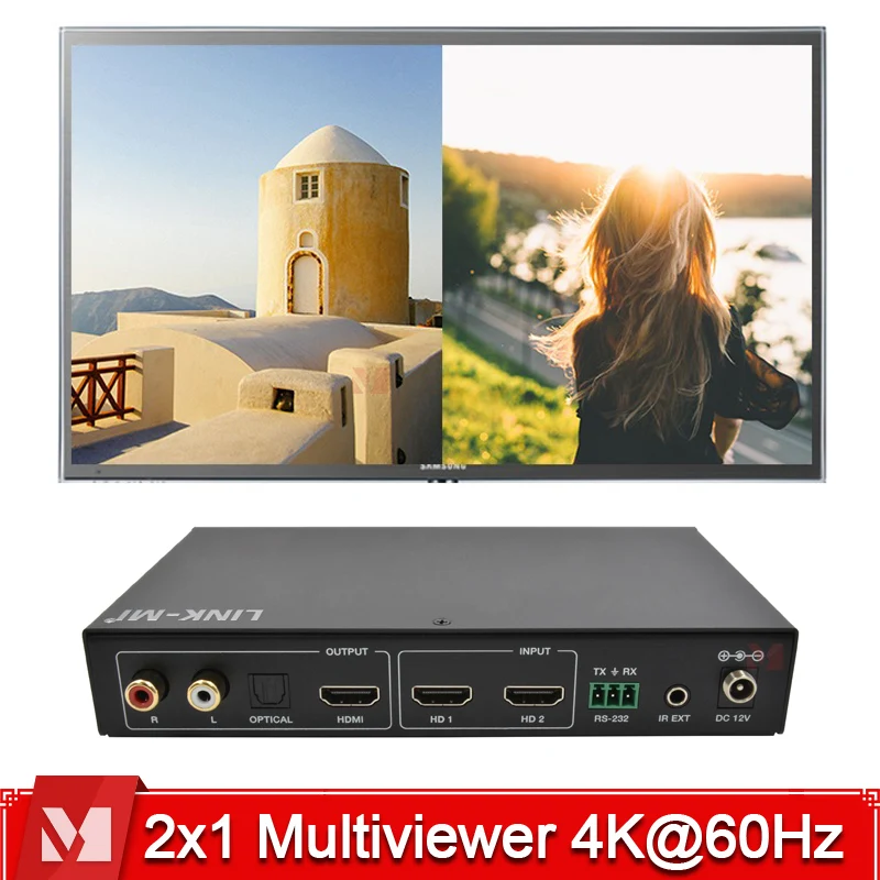 

4K2K 2x1 HDMI Multiviewer for Seamless Display Switching Multiviewer HDMI 4K60 Switch with De-Embedded Audio Output