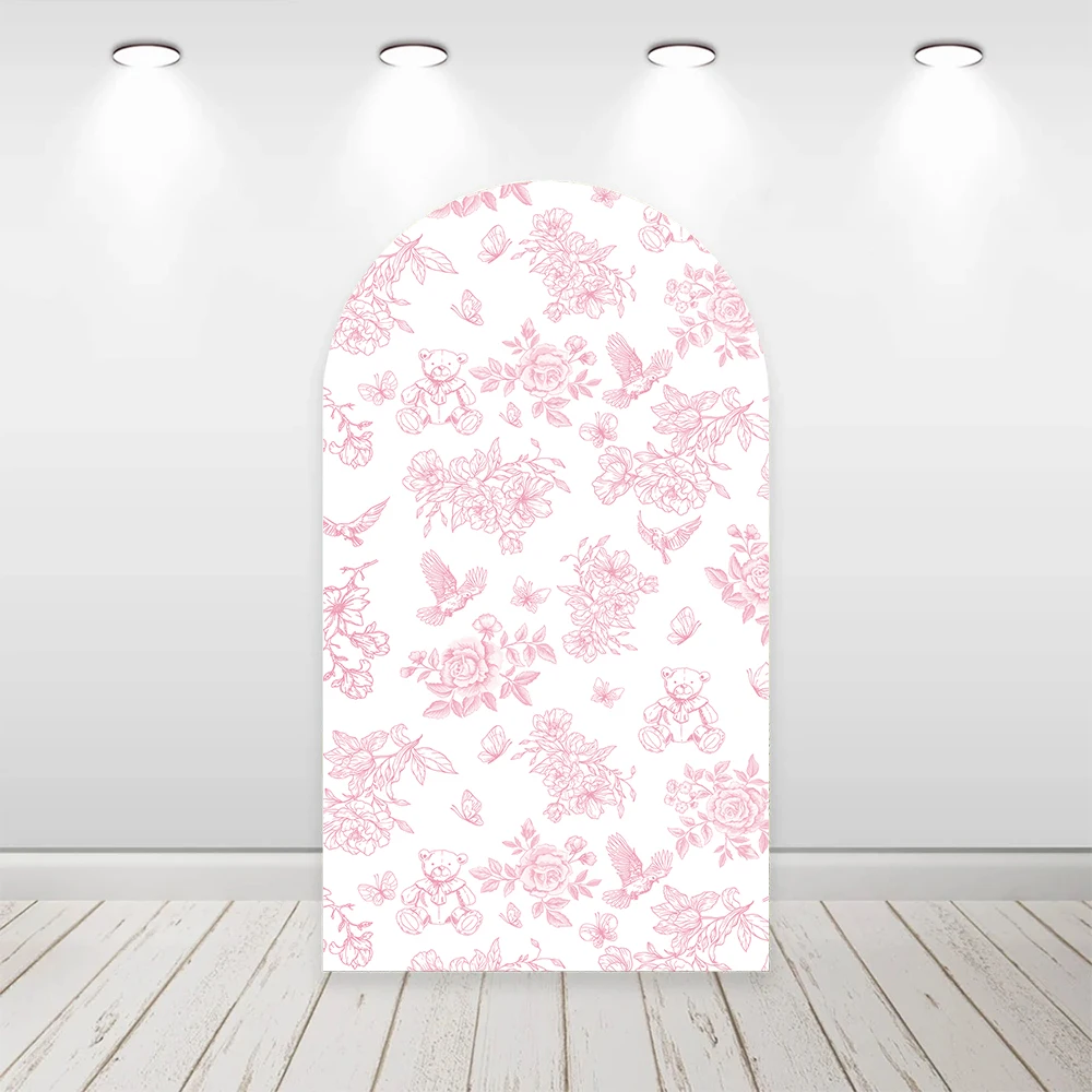 

Mehofond Custom 2-Sided Pink Flowers Butterfly Girl Birthday Party Baby Shower Covers Chiara Arch Wall Background Decor Backdro