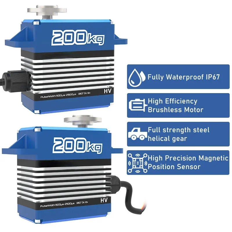 Servo senza spazzole da 200 kg 12 V-16,8 V ad alta tensione CNC guscio in alluminio ingranaggio metallico impermeabile per robot 1/5 servomotore drone per auto barca