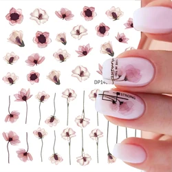 3D Nail Sticker Purple Red Blooming Flowers Transfer Decals Floral Leaf Watermark Lines for Slider Nail Art Decoration Manicure