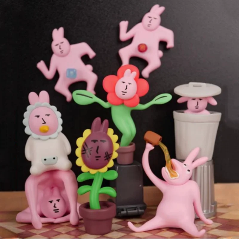 Orijinal Plzdot Pembe Tavşan Soyut Serisi Mini Kör Kutu Karikatür anime figürleri Komik Oyuncak Doğum Günü Masası Dekorasyon Hediye