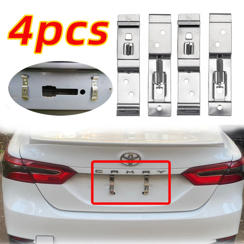 Soporte Rectangular para placa de matrícula de coche, 4 piezas, con resorte, de acero inoxidable, abrazaderas de soporte de marco, Clips de número