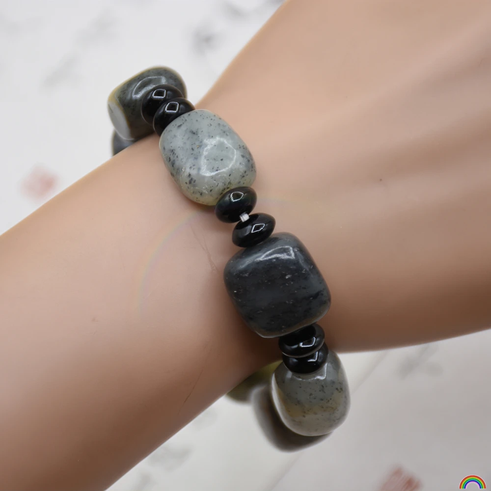 Natural Xinjiang Hotan Jade Blue and White Hand String Shaped Seed Raw Stone Couple Bracelet RWbuy Brand Design