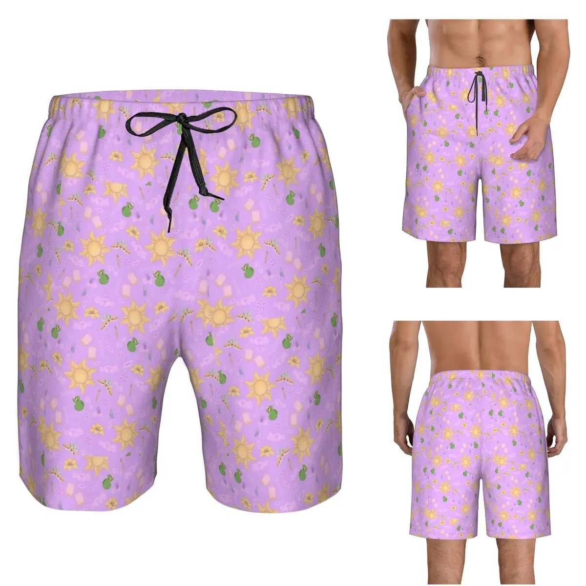 Rapunzel Pattern Trunks Beach Board Shorts Casual Quick Dry Swim Summer Men Pants