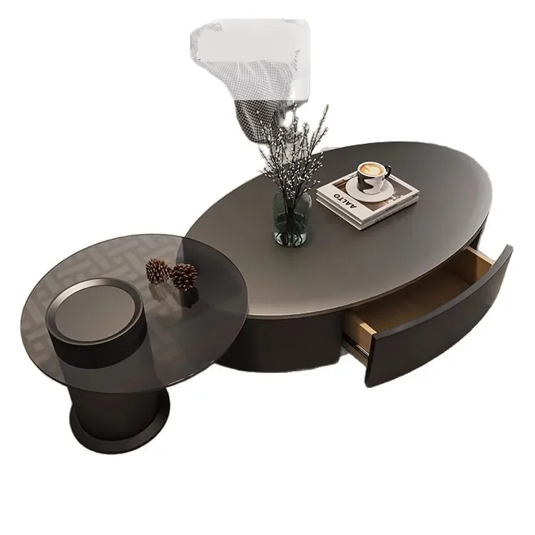 

Oval coffee table light luxury modern simple rock slab waist coffee table living room household large apartment Italian minimali