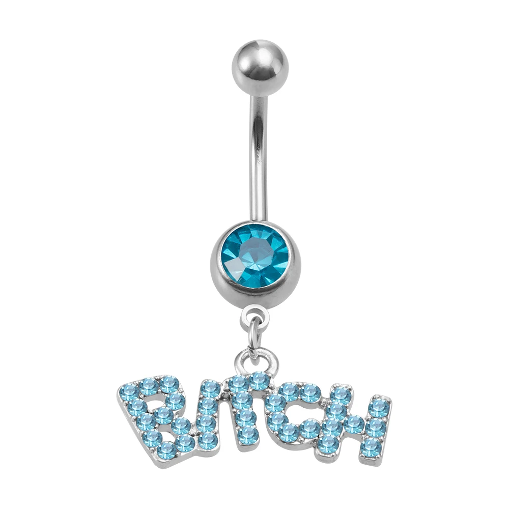 1pc Dangling CZ Belly Button Rings with Cute and Sexy Letters for Women Surgical Steel Bar Navel Piercings Stud Body Jewelry