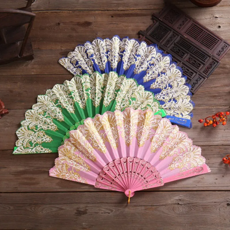 Performance Stage Dancing Fans Wedding Party Decor Flower Patchwork Hand Fan Indoor Outdoor Sports Handheld Fans Folding Plastic