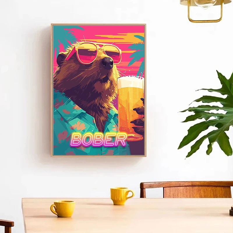 Retro Bober Kurwa 80s Meme Poster Prints Canvas Painting Funny Animals Beer Hawaii Pictures for Home Living Room Decor Cuadros