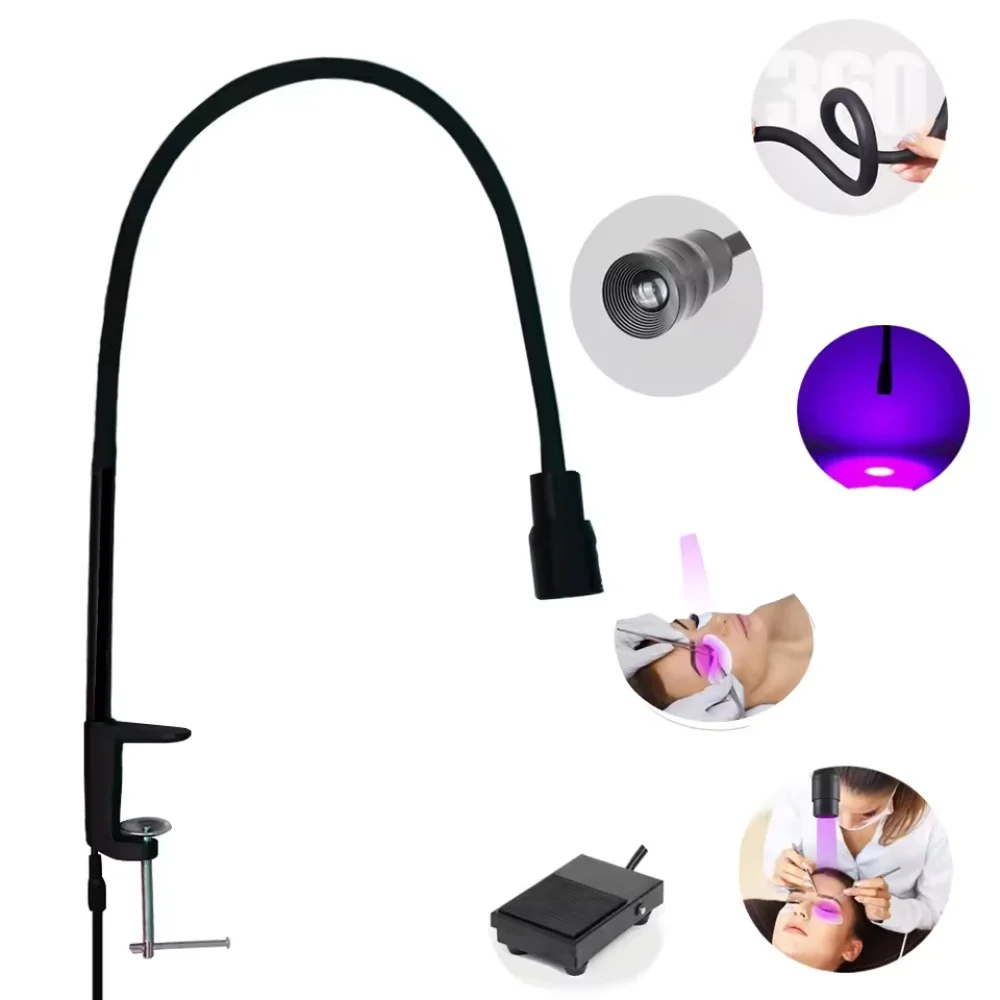 

5W LED UV Lamp Eyelash Extension Gel Curing Desktop Lamp Beauty Salon Foot Switch Adjustable UV Lamp Stand Angle Spotlight