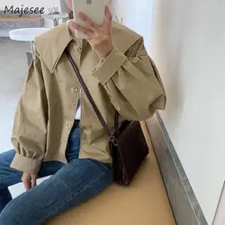 Jackets Women Khaki Vintage Loose Casual Autumn New Peter Pan Collar Fashion Sweet Korean Style Chic Girls All-match Temperament