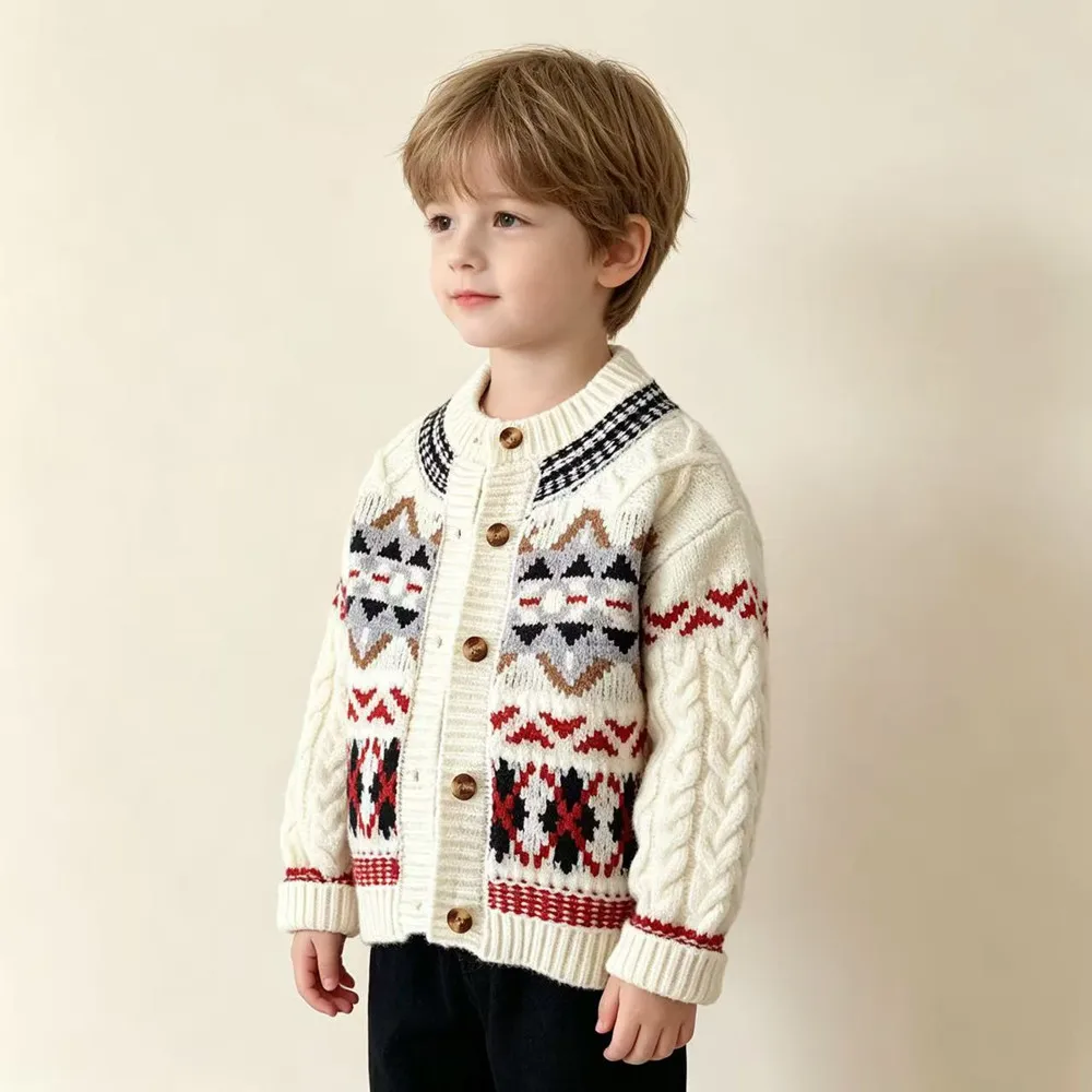 Children's Knitwear Autumn/Winter New Arrival Boys and Girls Jacquard Sweaters Baby Cardigans Jackets 90-140CM