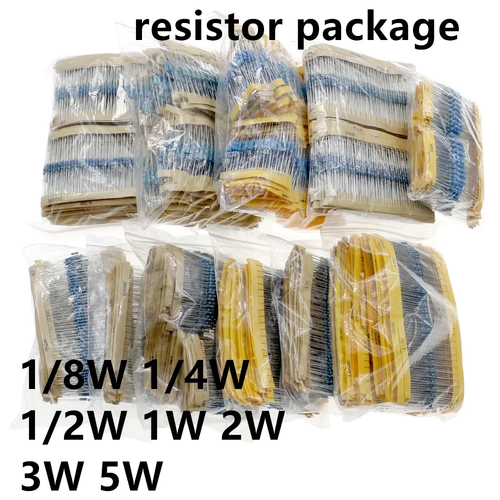 1/8W 1/4W 1/2W 1W 2W 3W 5W Metal Film Resistors Assortment Kit Set 1% Electronic Components resistor package