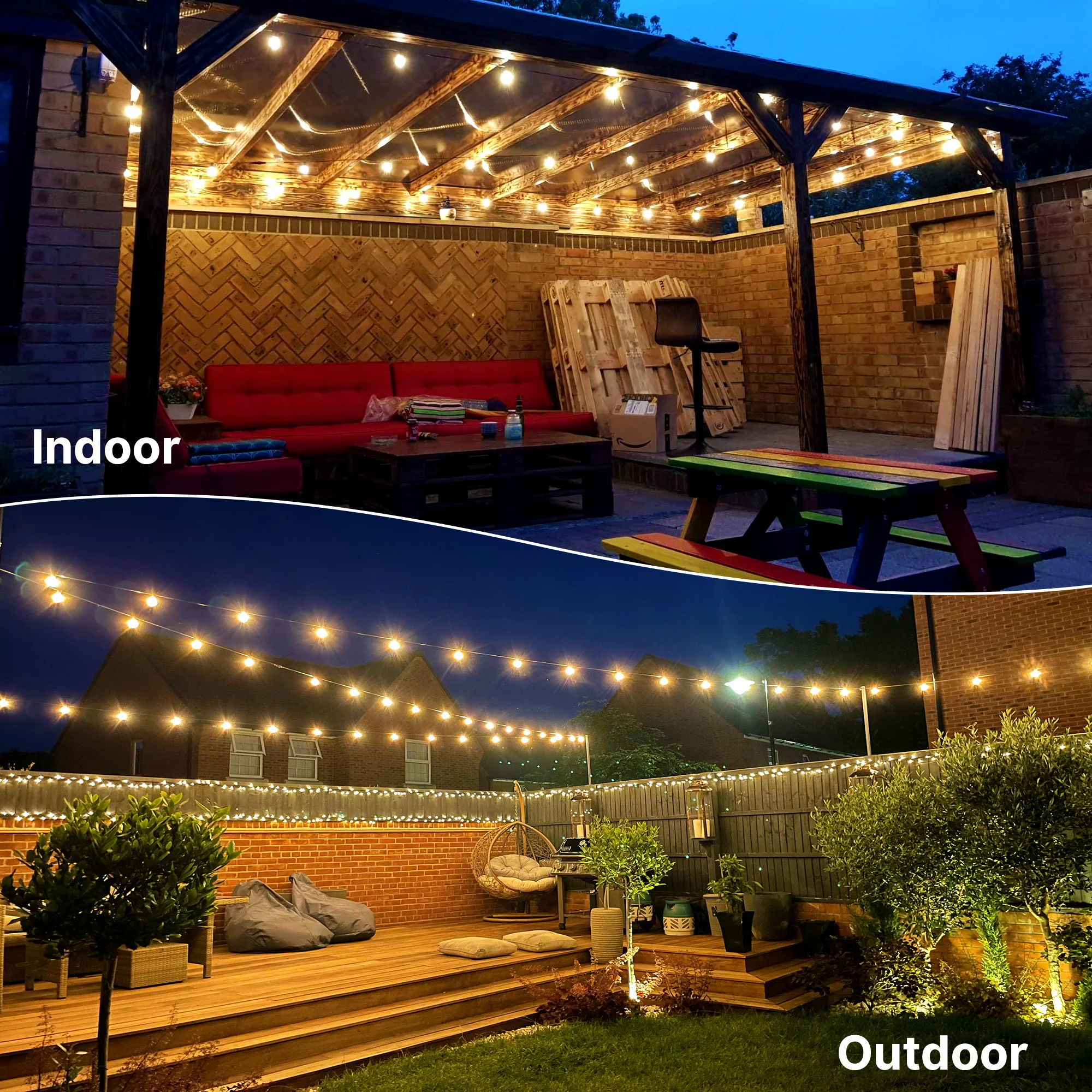 Solar String Lights Outdoor G40 Patio Lights with LED Shatterproof Bulbs,Weatherproof Hanging Lights for Backyard Bistro
