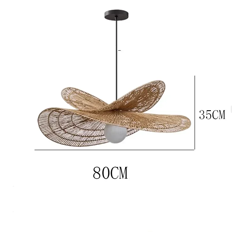 Lampy wiszące w stylu Wabi-Sabi do sypialni salon rattanowa ręcznie tkana lampa restauracja Home Decor żyrandole żarówka G80