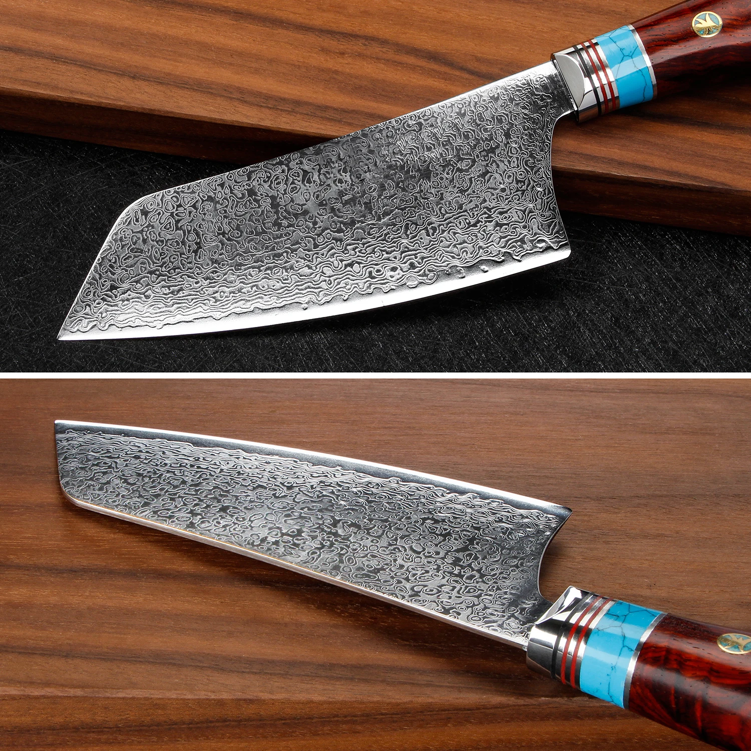 WILDMOK Handmade 6.3 Inch Cleaver Knife, Forged Damascus Steel Blade, Comfort Yellow Sandalwood Handle for Meat & Vegetables