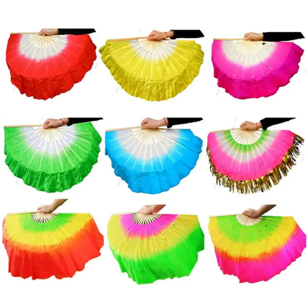 Beautiful Handmade Yangko Dance Fan Chinese Style Half Circle Silk Silk Veil Fan Classical Belly Dance Fans Dance Performance