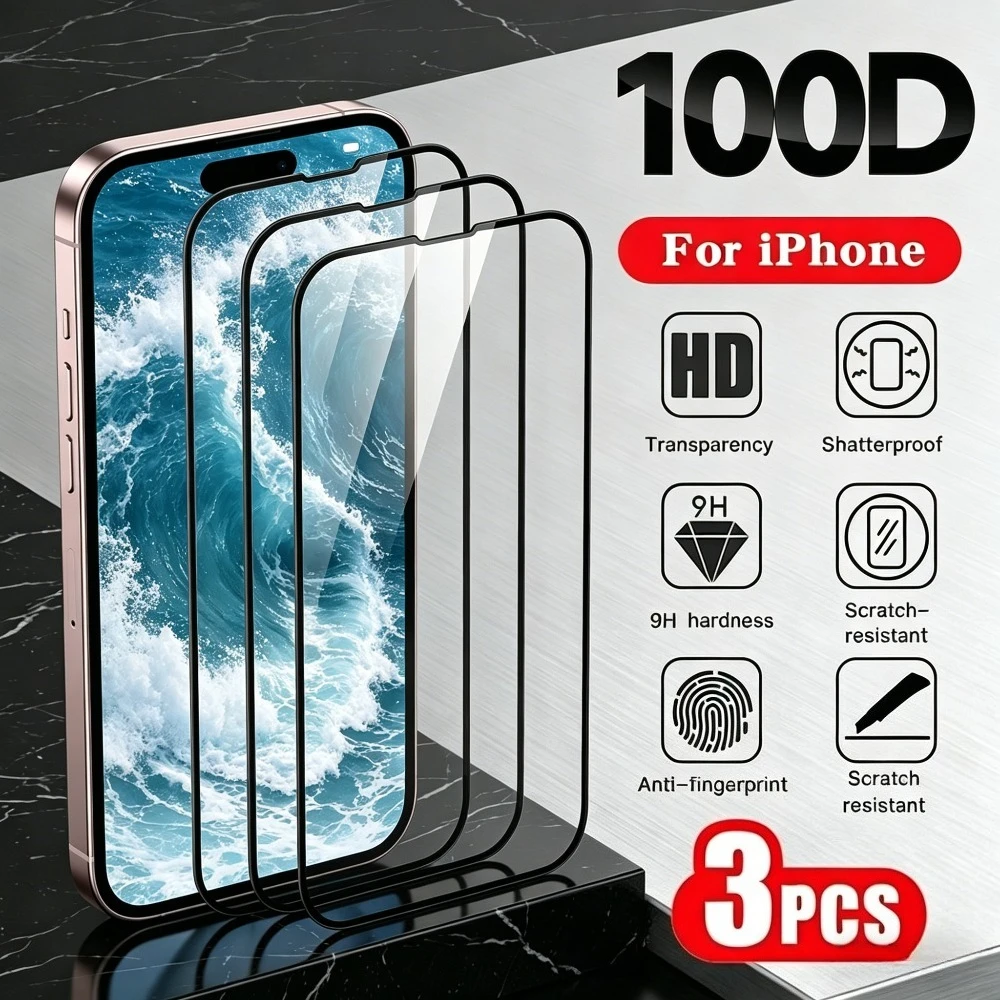 

3Pcs Ultra HD Full Screen Protector for iPhone 17 16 15 14 Pro Max Air 16e 17e Tempered Glass for iPhone 15 14 Plus 13 12 11 Pro