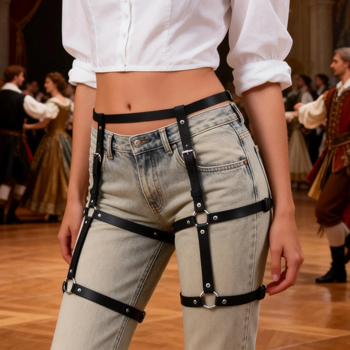 

Женский сексуальный пояс для чулок, регулируемые панк-подвязки на бедра с металлическими кольцами, готический ремень для ног