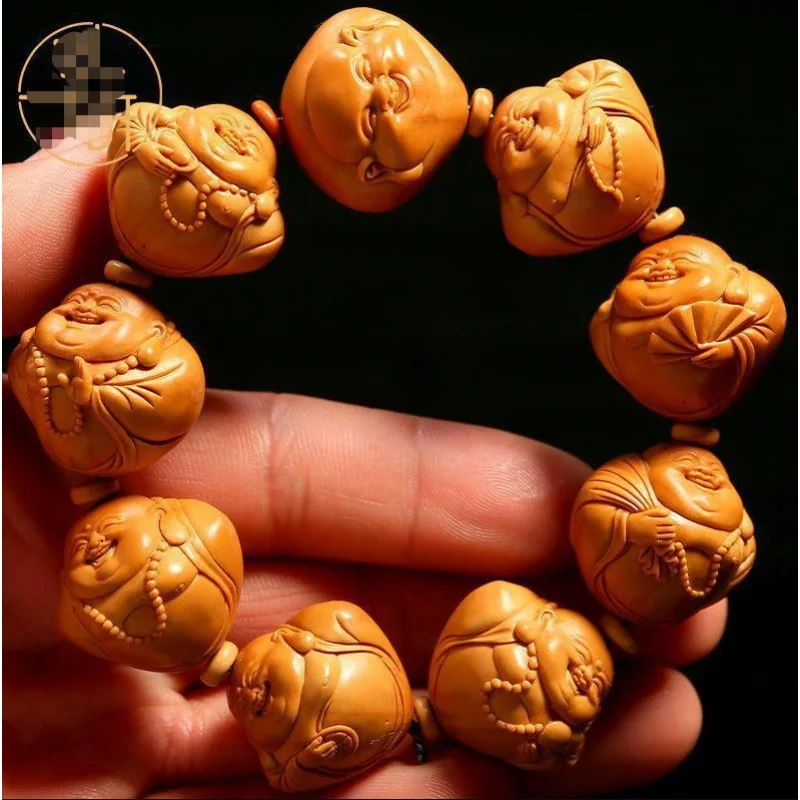 

2.0Olive Nut Bracelet Eight Treasures Maitreya Buddha Light Back Merin Core Handmade Stone Carving Feel Good Amusement Article B