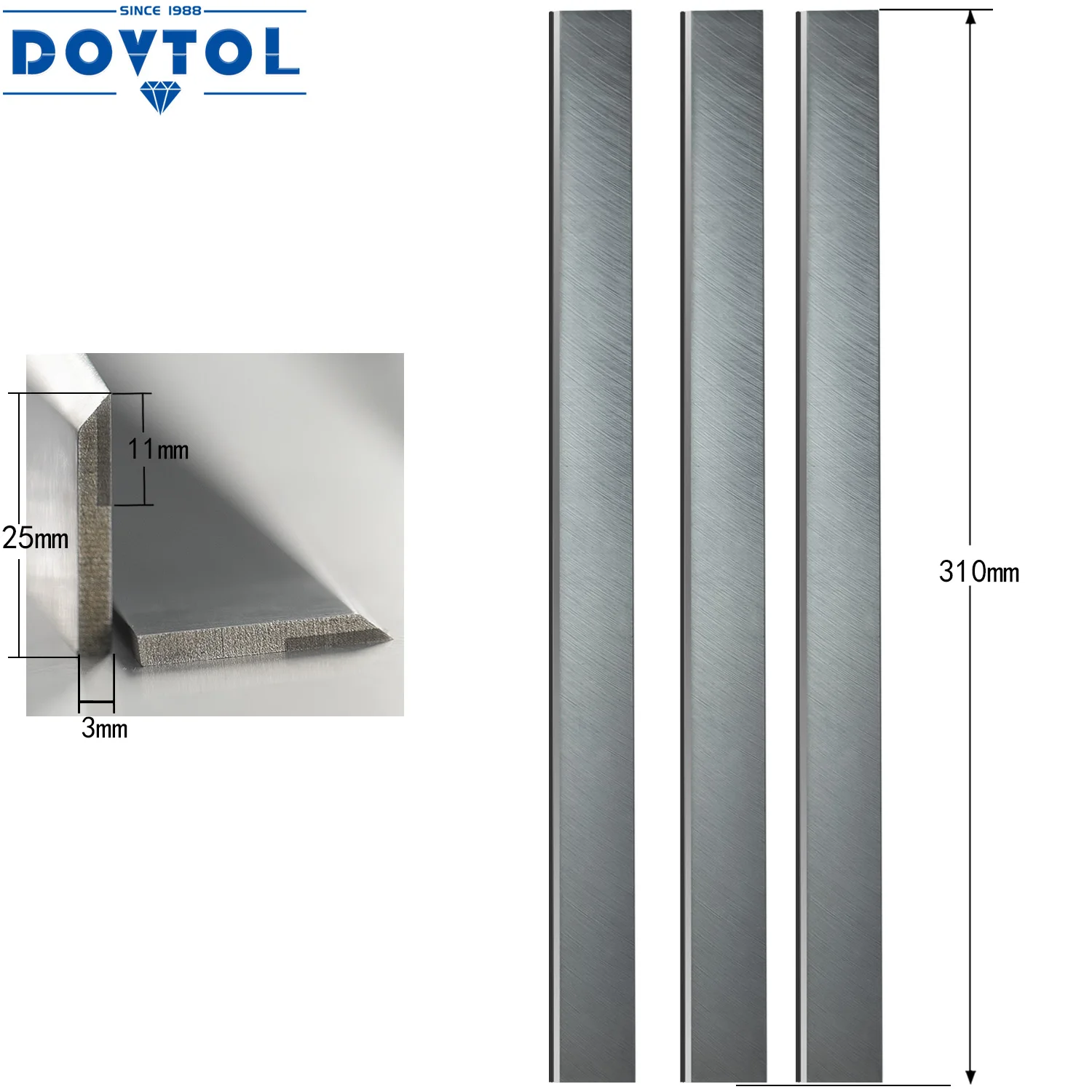 TCT Planer Blades 310x25x3mm jointer Knives 3pcs set Replacement for 4-side planer Vertical milling High speed press planer  etc