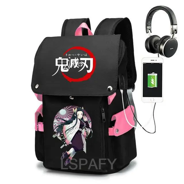 Mochila escolar de Anime Demon Slayer para niño y niña, bolsa de viaje de gran capacidad, Agatsuma Zenitsu, Oxford, para ordenador portátil