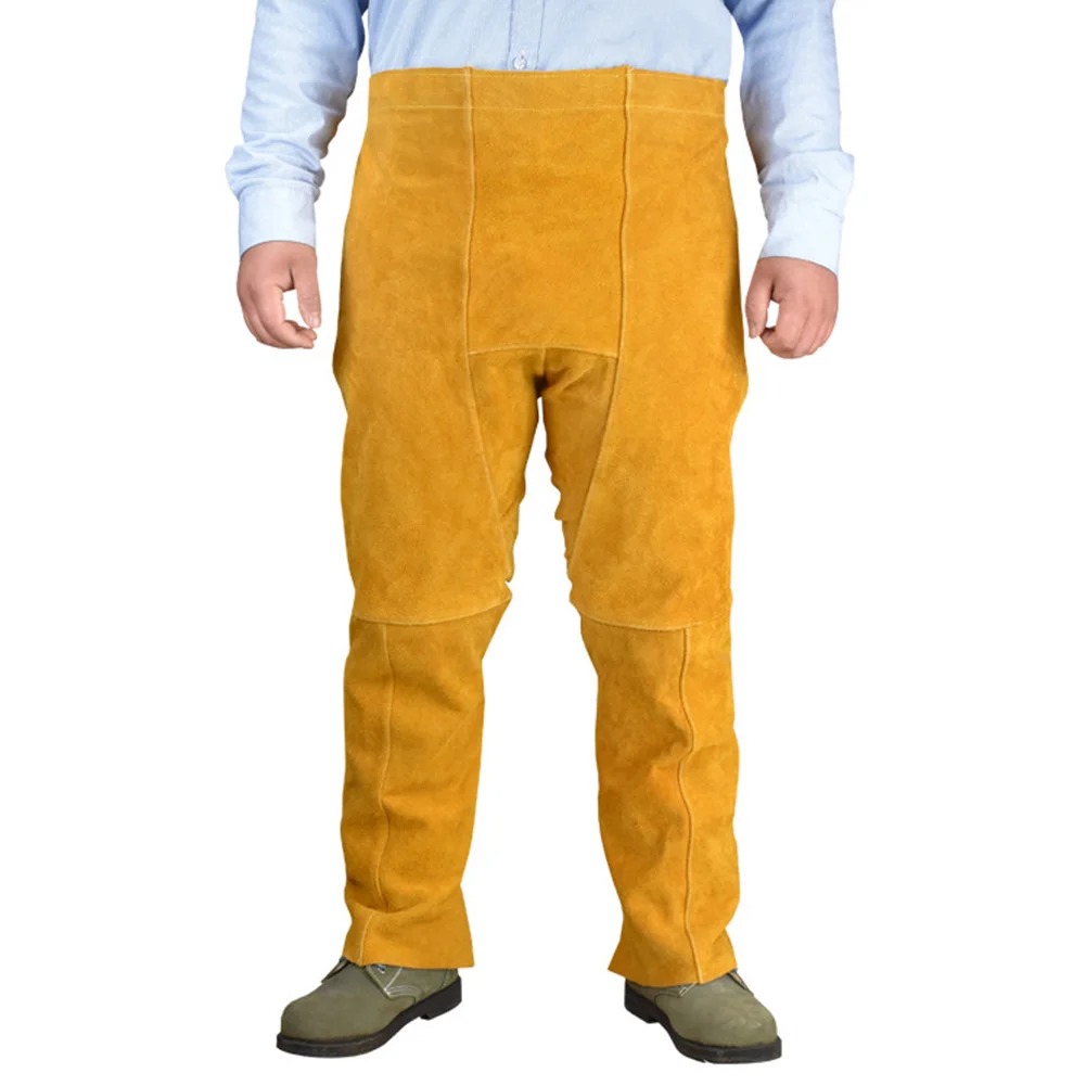 ~1pc Cowhide Welding Work Clothes Fire Wear Resistant Welding Leather Apron Style Split Leg Adjustable Buttons
