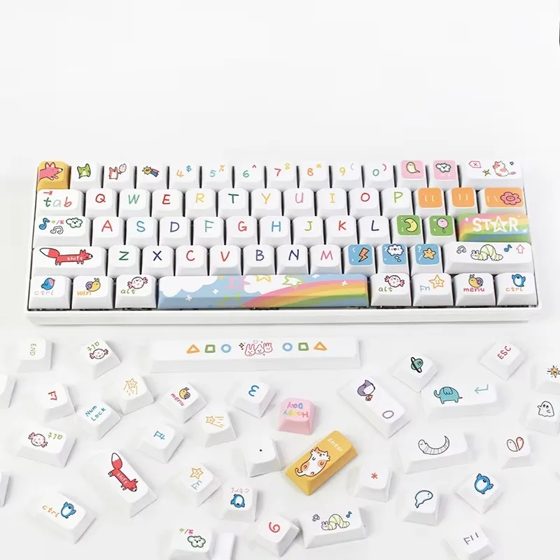 127 Keys Cute Personality Keycaps Full Five-Sided PBT Sublimation XDA Highly Animal Party Theme Keycaps