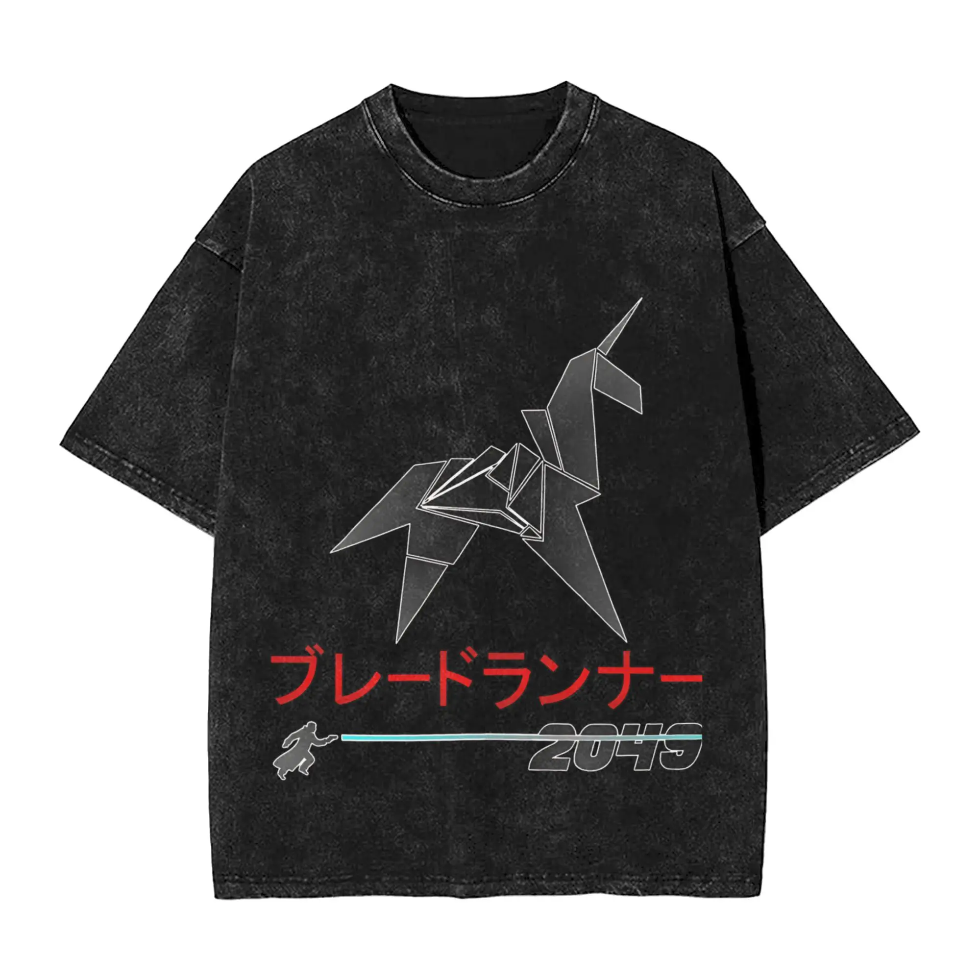 تي شيرت Blades Runners 2049 Origami Unicorn Katakana تي شيرت قطني مغسول كبير الحجم تي شيرت جديد للرجال والنساء ملابس الشارع الشهير تي شيرت #1