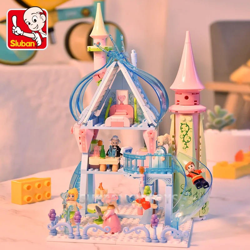 Sluban Friends Expert Romantic Princess Building Blocks Snow Pink Dream Royal Castle Bricks Assembly DIY Creative Girls Toys