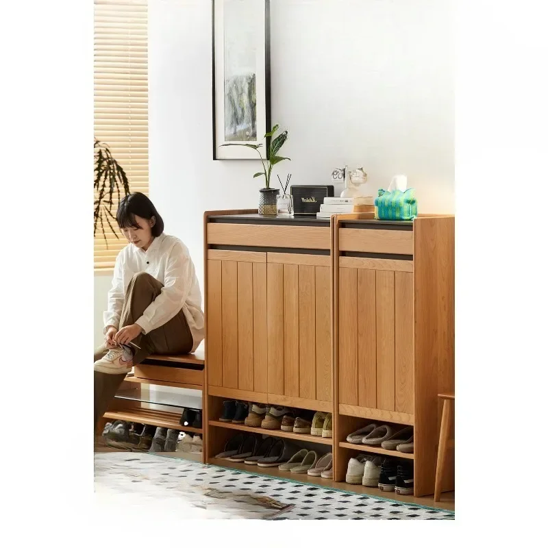 Solid wood shoe cabinet door ultra-thin locker rock slab mystery cabinet