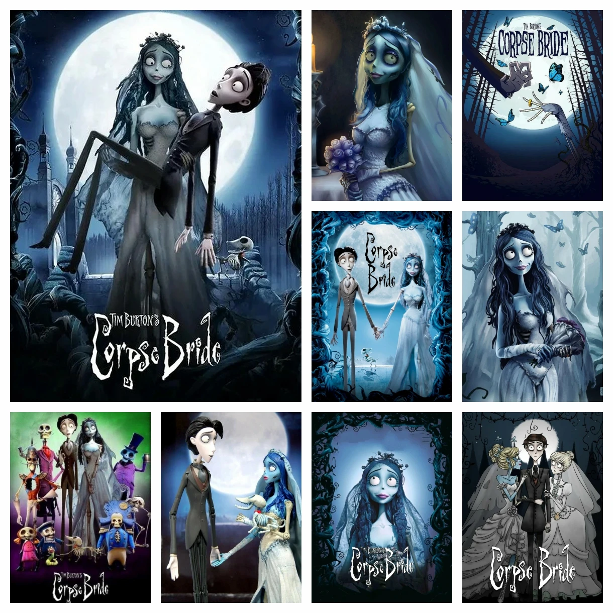 Pintura de Diamantes 5D DIY, Diseño de la Película La Novia Cadáver de Tim Burton, Calavera de la Novia Emily Victor, Arte Fotográfico, Punto de Cruz, Mosaico, Decoración del Hogar