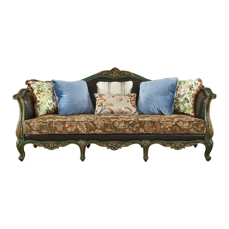 LTT American solid wood leather sofa living room fabric sofa light luxury retro