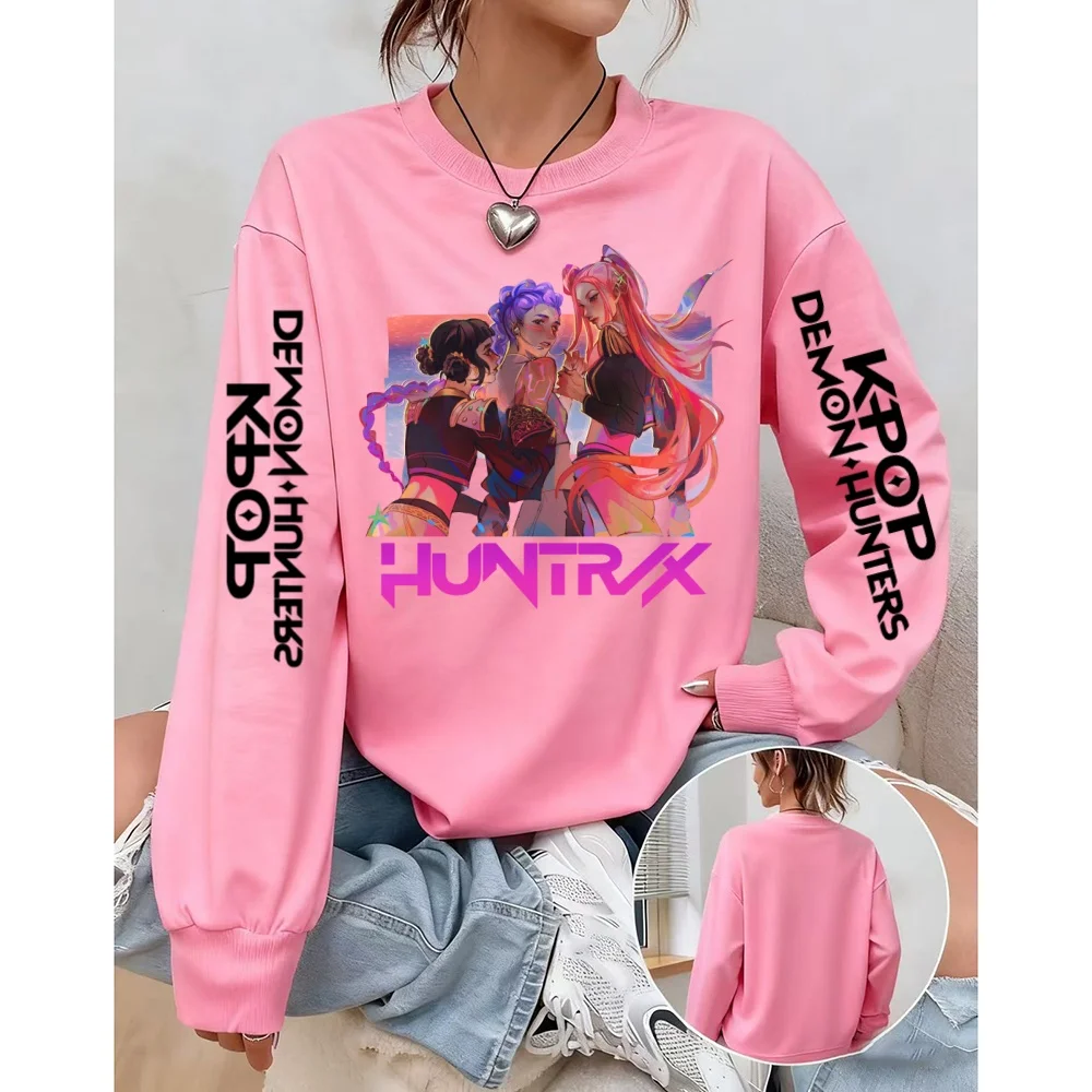 KPop Demon Hunter 미니멀리스트 알파벳 스웨트셔츠 여성용 슬리밍 뉴 스포츠웨어 라운드 넥 스트리트 스타일 후디