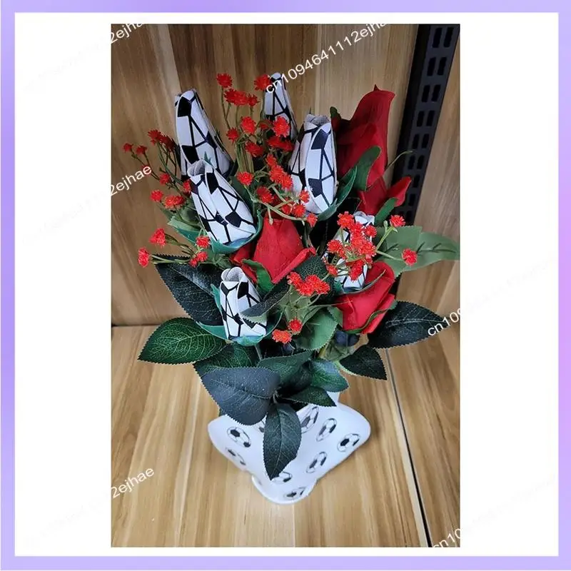 N83R 소프트볼 로즈 스포츠 가죽 로즈 소프트볼 엄마 팬 팀 졸업을위한 수제 인공 소프트볼 꽃 선물