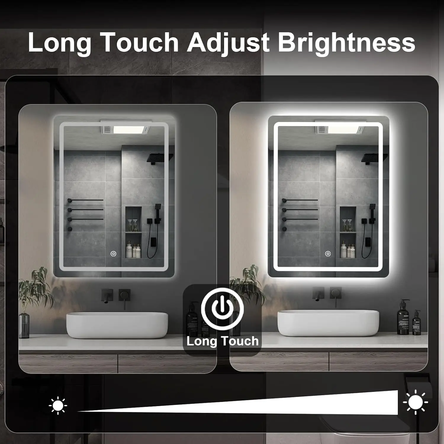 Picture 7: 50*70cm LED Bathroom Mirror Wall Mirror with Lights Stepless Dimmable Lighted Bathroom Mirrors Rectangle Hardwired Vanity Mirror