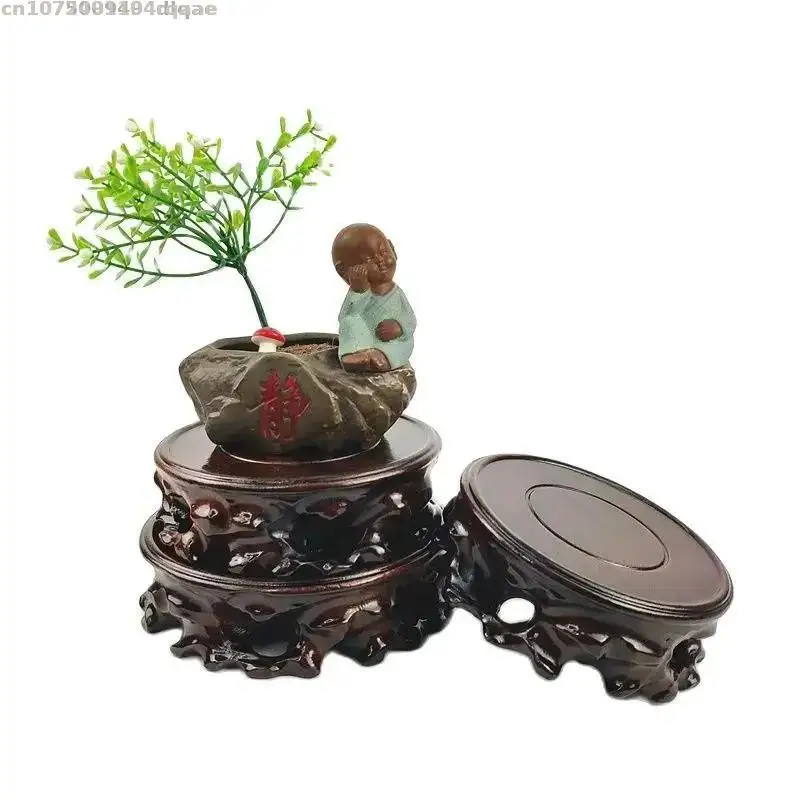 Wooden Figurines Vase Base Miniature Table Stand Flower Pot Bonsai Plant Decorative Shelves Fish Tank Lathe Teapot Pedestal