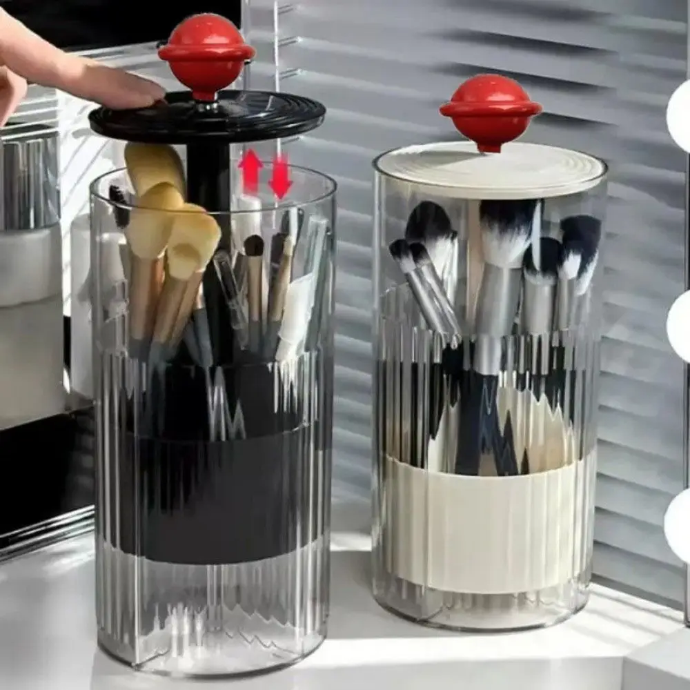 Automatic Lifting Makeup Brushes Holder Plastic Press Type Makeup Brush Organizer with Lid Dustproof