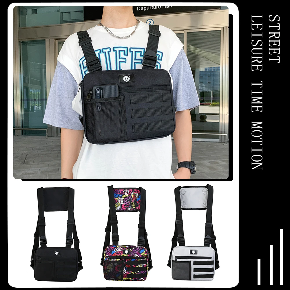 Sac de poitrine antivol pour hommes, gilet Oxford, sacs de poitrine réglables multifonctionnels portables légers pour la randonnée et l'alpinisme