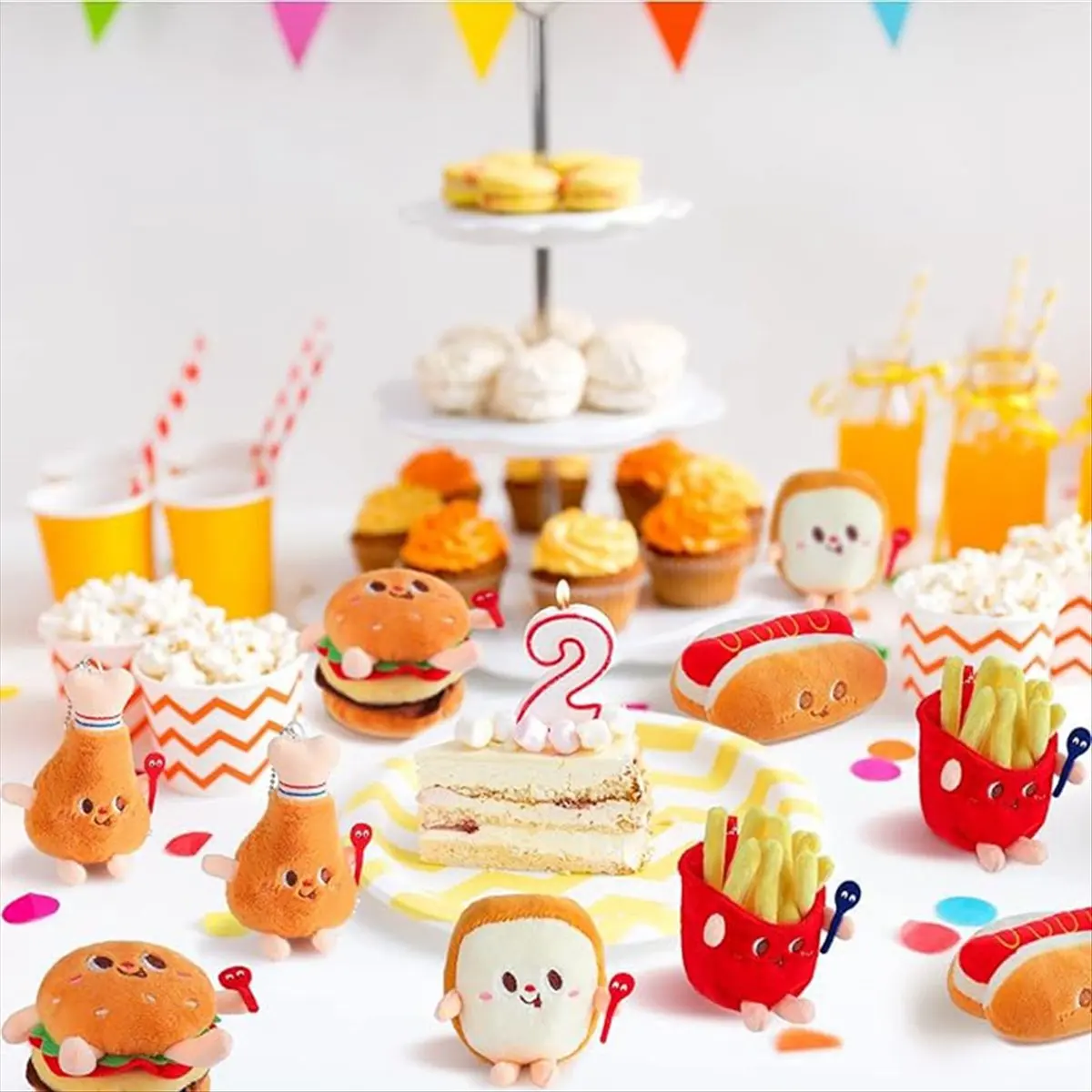 ABJS Food Plush Toy Simulation Hamburger Food Plushies Cute Food Plush Keychain for Food Themed Party Birthday Gifts Backpack