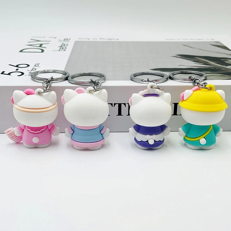 Mini Hello Kitty Keychain Kawaii Sanrio Silicone Doll Car Key Ring Ornaments Girls Bag Pendant Key chain Kids Toys Small Gifts