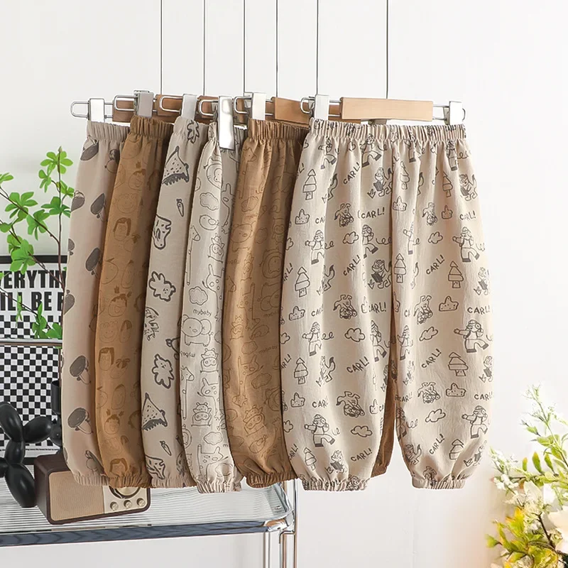 جديد 2025 سراويل صيفية رقيقة للأطفال مطبوعة برسوم كارتونية مضادة للبعوض سراويل فضفاضة للأطفال الأولاد والبنات سراويل غير رسمية قابلة للتنفس