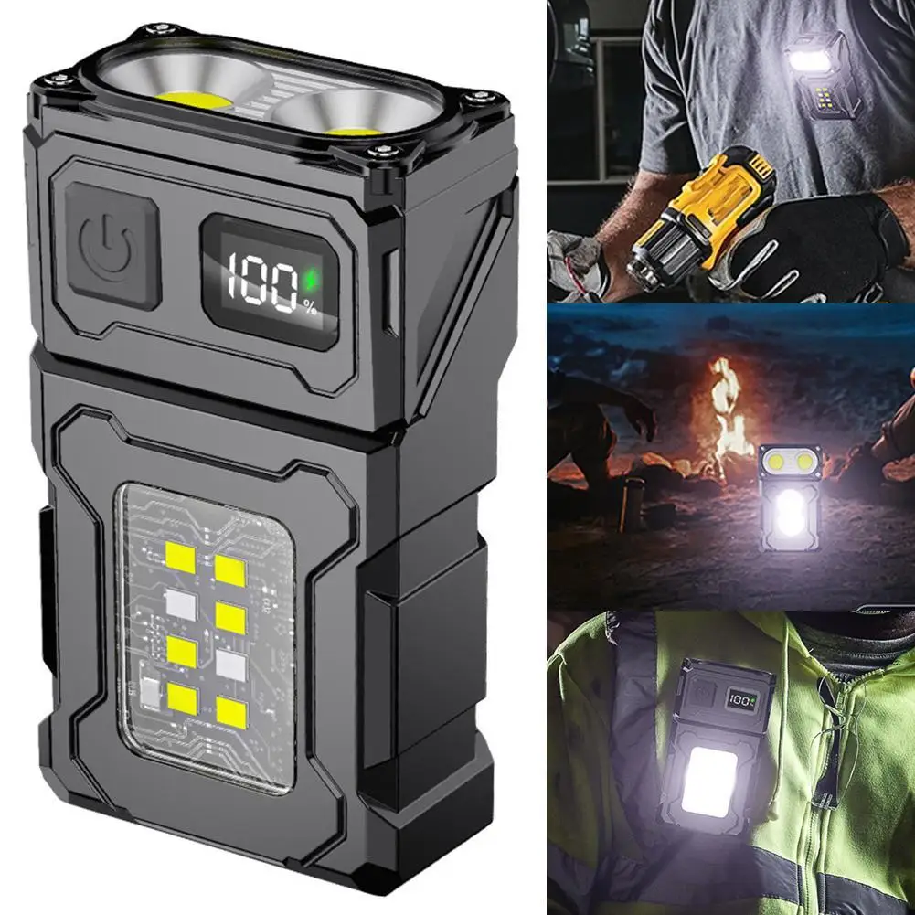 

Мини-светодиодный фонарик Cob с зарядкой через USB, двойной источник света, регулируемый угол, портативный хвост, несколько режимов, многофункциональные фонари, магнит