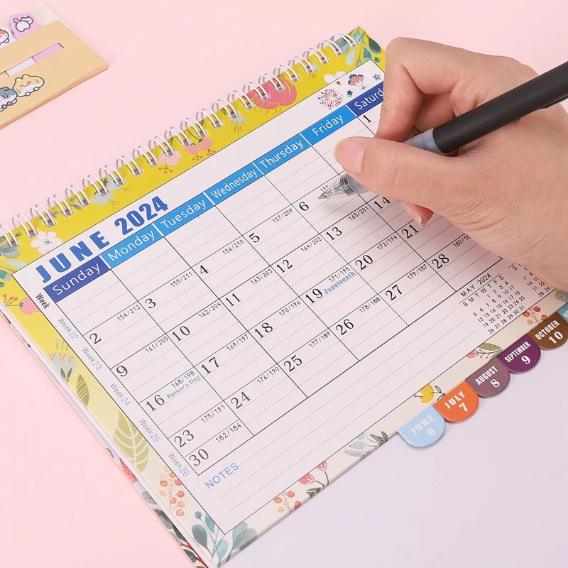 Calendar 2024 Desk Small Wall Desktop Standing Office Planner Monthly English Table Calendars Calender Paper Daily Plan