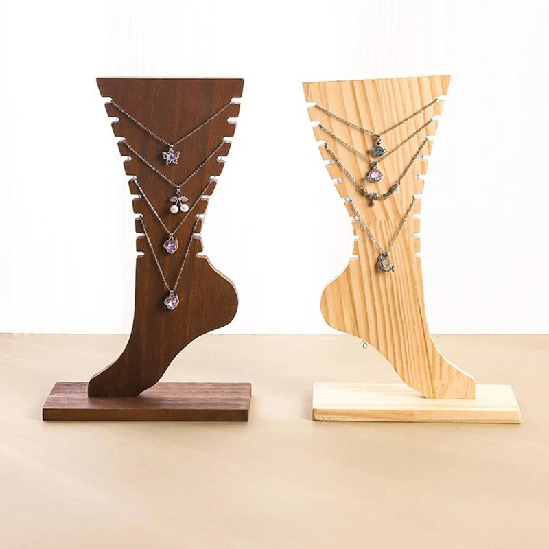 Creative Foot Shaped Necklace Display Stand Wooden Board Jewelry Organizer Hanging Stand Necklace Pendant Display Racks