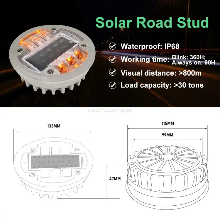 2022 new amber solar road studs for synchronized flashing traffic smart crosswalk