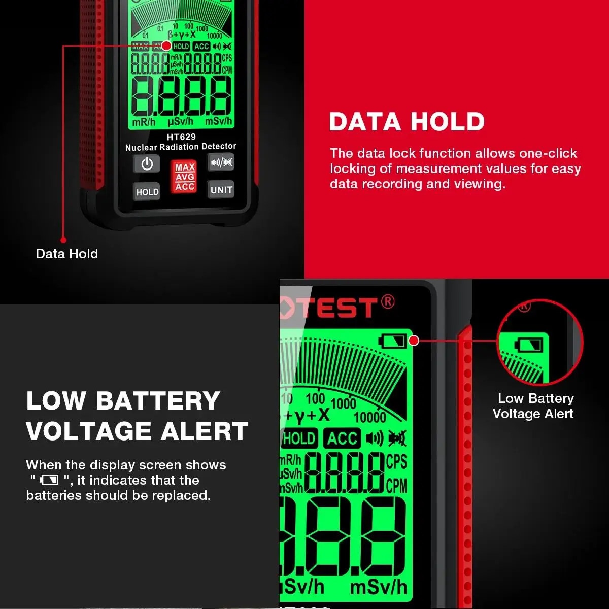 HABOTEST HT627 EMF Meter Professionelle Elektromagnetische Feld Strahlung Detektor Handheld Tragbare Radio Frequenz Warn Meter – Detail 9