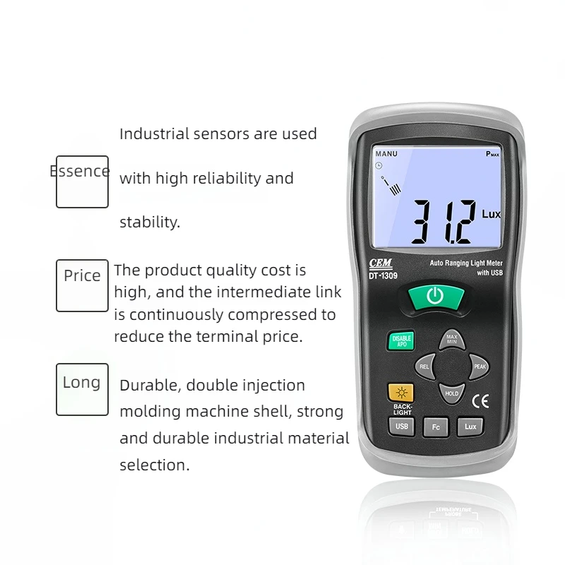 Ranlraka CEM DT-1309 Photometer Light Meter USB Transmission Digital Illuminance Light Intensity Tester Auto Range  410000LUX