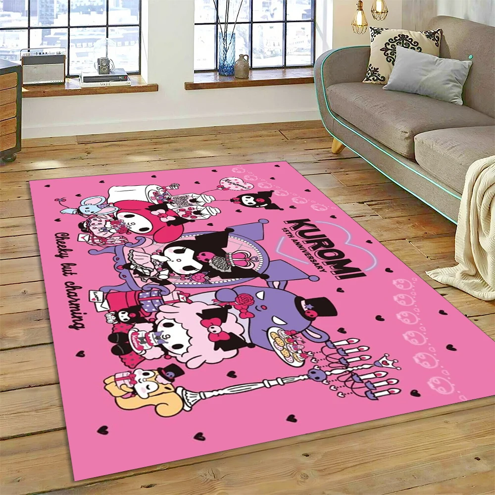 2025 New Kuromi Melody Sanrio Cartoon Girl Carpet Rug for Bedroom Living Room Home Sofa Decoration,Children Game Decor Floor Mat